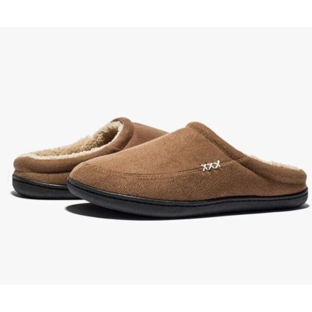 Mens Warm Slip On Sz 47/48 Lined Outdoor Indoor Slipper Memory Foam Suede Plush